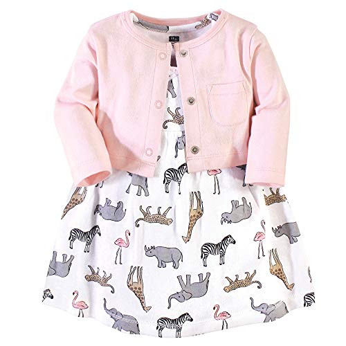 Image of Hudson Baby Infant and Toddler Girls Cotton Dress and Cardigan Set