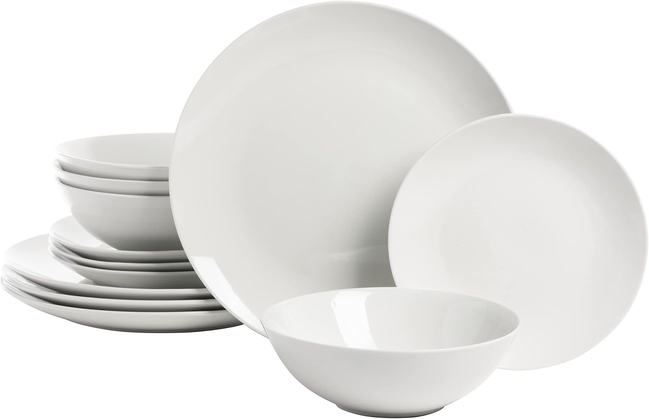 Simply Coupe Dinnerware Set, White, Service for 4 ( 12 Piece)