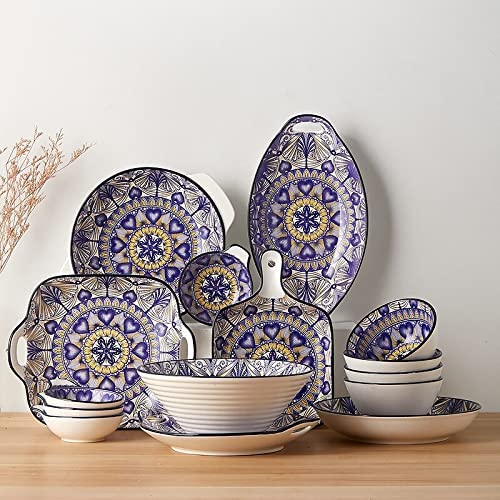 H3TF5J Zestaw stołowy porcelanowy, 15 sztuk ceramicznego zastawy stołowej, projekt, ręcznie szklany rzemiosło, prezent dekoracji domowej