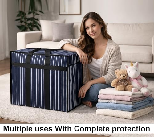 Image of Match Made 1PK Extra Large Heavy Duty Canvas Storage Organizer Bag with Zip | Multipurpose Jhola Thaila with Strong Handles & Base for Home Storage, Travel, Laundry & Wardrobe - Black