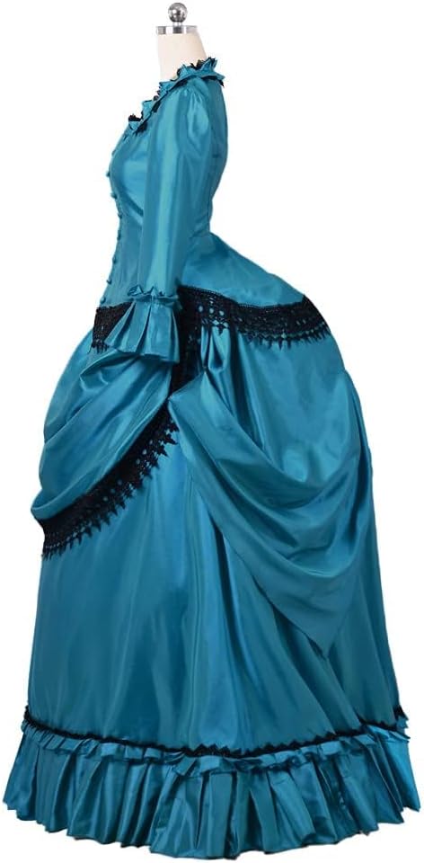 Steampunk Victorian Gothic Cosplay Costume Victorian Bustle Dress Gown Costume Edwardian Evening Dress (Green, L) - Image 4