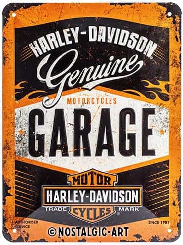 Nostalgic-Art Retro Tin Sign  Harley-Davidson Garage  Gift idea for motorcycle fans, Metal Plaque, Vintage design for wall decoration, 15 x 20 cm