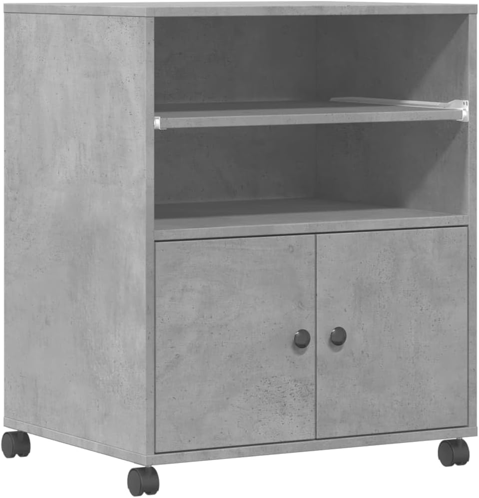 vidaXL Printer Stand with Wheels, Printer Table with Storage, File Organizer for Home Office, Computer Printer Stand, Printer Cart, Concrete Gray
