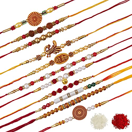 Image of eCraftIndia Blue Golden Beautiful Flower Designer Rakhi for Brother | Raksha Bandhan Rakhi for Bhai Bhaiya
