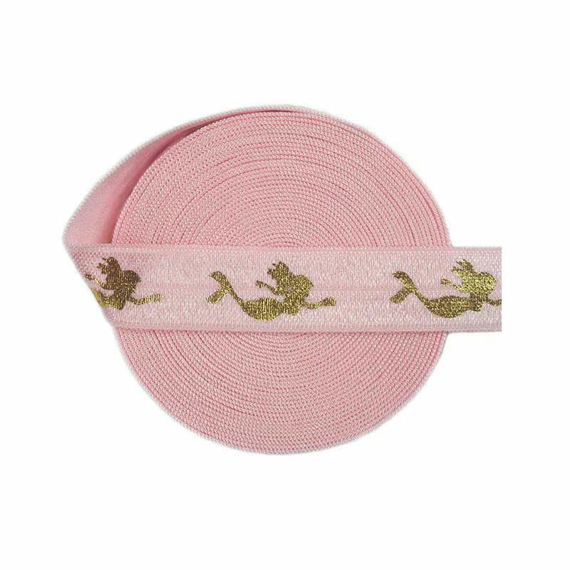Banda elástica plegable de elastano con estampado de sirena dorada, 15 mm, cinta elástica para el pelo, cinta para el pelo, cinta para el pelo, ribete de costura, color morado, 15 mm-50 yardas