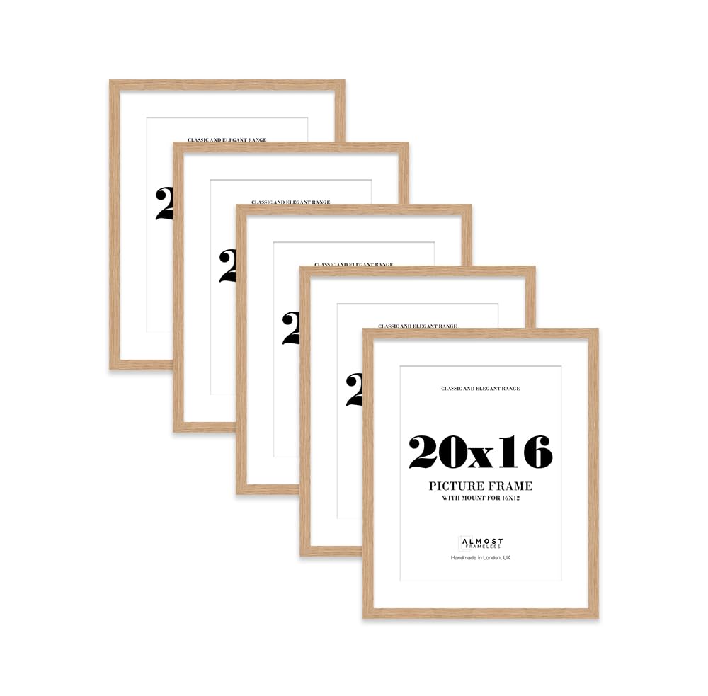Oak Picture Frame 20x16 With 16x12 Mount for Photos - Wall Display, Landscape or Portrait, 5 Pack