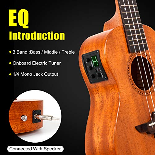 Image of Ukulele, AKLOT Electric Tenor Ukelele Solid Mahogany 26 inch for Professional Beginners Adults Kit with Free Online Lesson and Uke Accessories