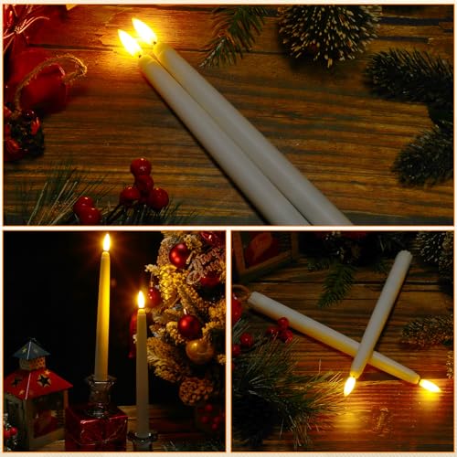 Image of Baquler 100 Pcs 9.7 Inch Flameless Taper Candles Battery Operated Taper Candles Bulk LED Flickering White Candlesticks for Wedding Church Table Centerpiece Halloween Christmas Party Decor