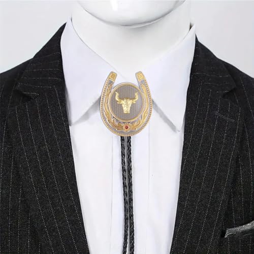 Image of HUABOLA CALYN Bolo Tie for Men- Western Cowboy Native American Golden Horse Bolo Tie