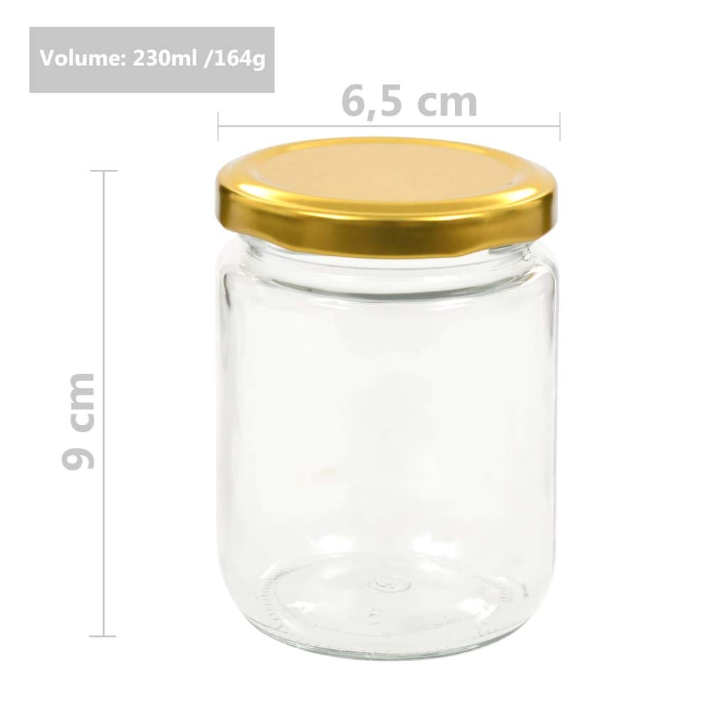 Festnight Botes Conservas Cristal Tarros de Cristal con Tapas para Conservas Tarros de Mermelada de Vidrio Tapa Dorada 96 uds 230 ml