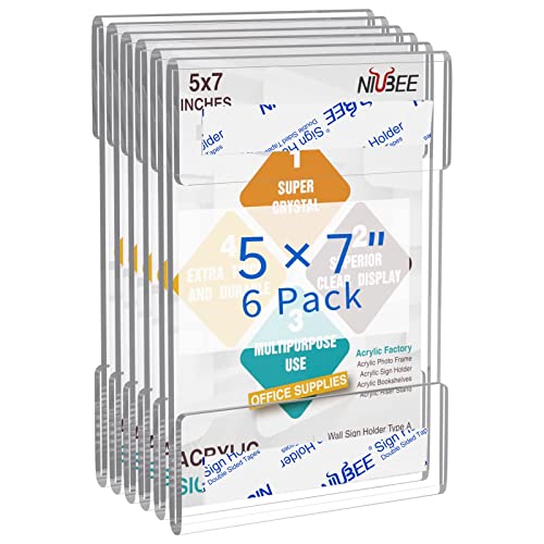 Support de panneau vertical en acrylique 12,7x17,8 cm transparent sans perçage Niubee Lot de 6