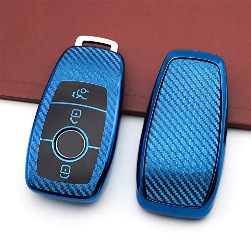 M.JVisun Soft Carbon Fiber Finish Car Key Fob Cover For Mercedes-Benz 2019-2022 A Class C Class G Class 2017-2022 E Class 2018-2021 S Class Electroplated TPU Case With Metal Keychain - Image 3