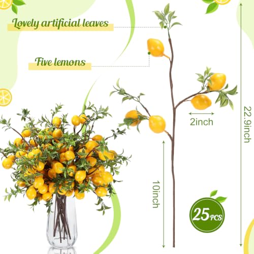 Giegxin 25 Pcs Artificial Lemon Decor 22.9 Inch Fake Lemons Branch Decoration Vivid Yellow Lemon Branches 5 Head Faux Lemons with Stem Lemon Decorations for Kitchen Table Vase Home Farmhouse Party by Giegxin - Image 2