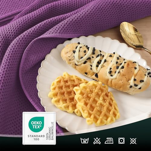 Moosfor Geschirrtücher 100% Baumwolle, 6er Set 30 x 30 cm, Weiche Geschirrhandtücher Küchenhandtücher Saugfähig Küchentücher Dicke Premium Geschirrtuch Spüllappen Putzlappen, Lila