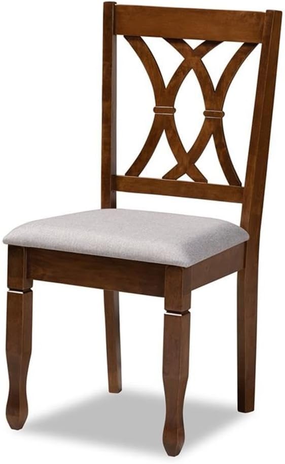 BOWERY HILL 6-Piece Dining Set, Upholstered Wood Construction, Walnut Brown Finish, Includes Table, Bench, 4 Chairs, Foam Cushions, Grey Polyester Fabric, Rectangular Tabletop, Modern Design for