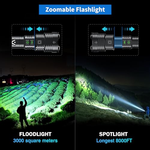 Rechargeable Led Flashlights 5800.000 High Lumens,Super Bright Flashlight True,Powerful Tactical Flashlight Up to 24H Long Battery Life Zoomable 6 Light Modes IP67 Water Resistant for Home Camping