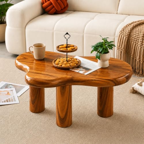 Image of Coffee Table for Living Room Solid Wood Center Teapoy Table with Thick Round Legs | Wooden Tea Table Sofa Side Table for Home Decor & Office Furniture (Honey Finish)