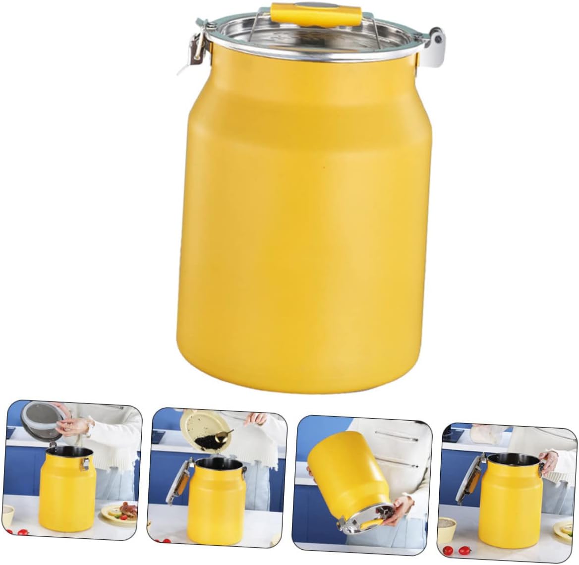 Yellow Stainless Steel Rice Bucket Airtight Kitchen Storage Container for Flour Grain Soybeans Multi Use Household Food Organizer Canister for Pantry Cleanliness
