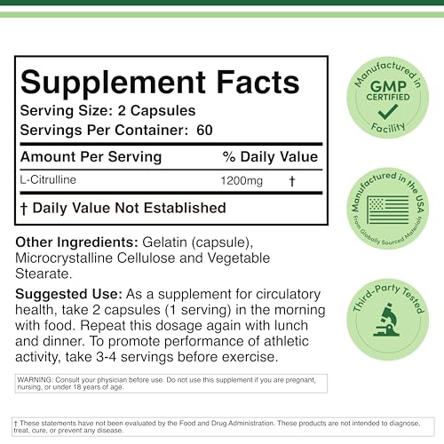 Image of L Citrulline Capsules - 99% Tested Purity - 1,200mg Per Serving for Muscle Recovery, 120 Count by Double Wood