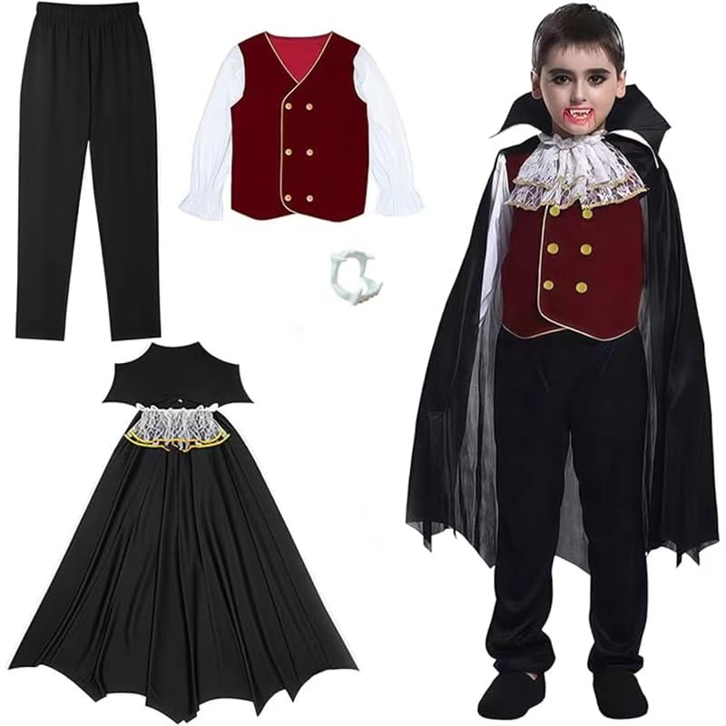 AQDJWHM Deguisement Vampire Garcon, Deguisement Halloween Garcon, Déguisement Halloween Garçons, pour Carnaval Cosplay, Soirée à Thème Vampire (L)
