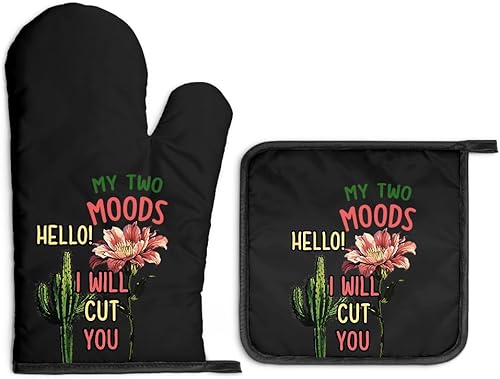 Miniatura 29 de Baking Because Murder is Wrong - Divertidos guantes de horno y soportes para ollas, divertidos guantes de cocina retro para decoración de cocina