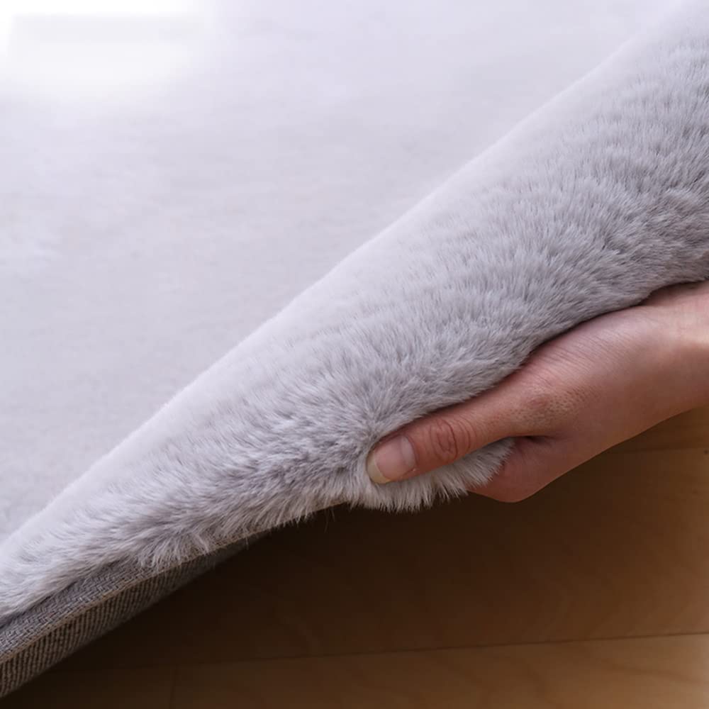 GueTTO Tappeto Peloso a Pelo Lungo 30mm in Finta Pelliccia di Coniglio, Moderna Moquette Antiscivolo per Camera, Soggiorno, vivaio e Decorazione Domestica,Grigio,60 x 120 cm