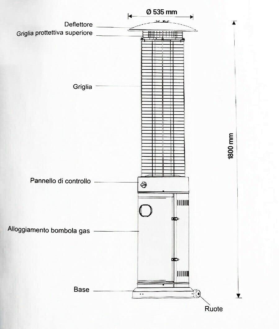 STUFA A GAS DA ESTERNO 11 KW TERMOPATIO NERO FUNGO BAR RISTORANTE