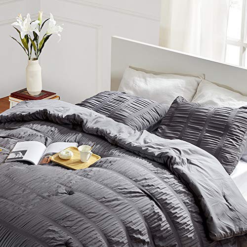 SLEEP ZONE Luxury Seersucker Queen Comforter Set 3-Piece, Soft & Lightweight Down Alternative Duvet Insert with Pillow Sham Cooling for Summer, Gray - image 4