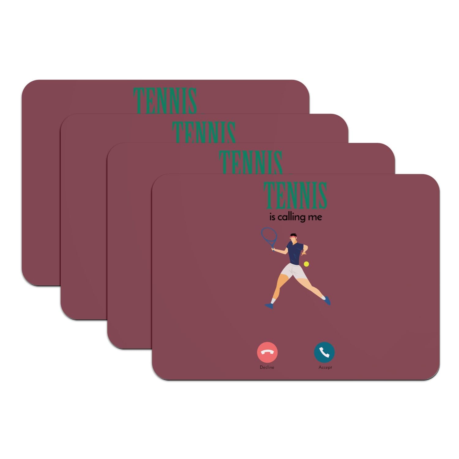 Sets de table tennis rouge grand format 39,5x28,5 cm x4 | Tapis dessous en caoutchouc résistant