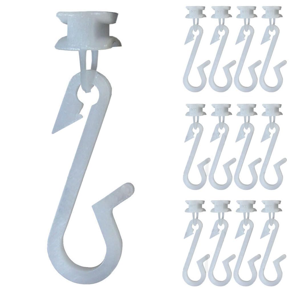 Ecospa White Plastic Shower Curtain Hooks – Smooth Glide Square Caps – Fits Most Glider Tracks – Durable Replacement – Packs Of 12, 24 Or 48 (12)