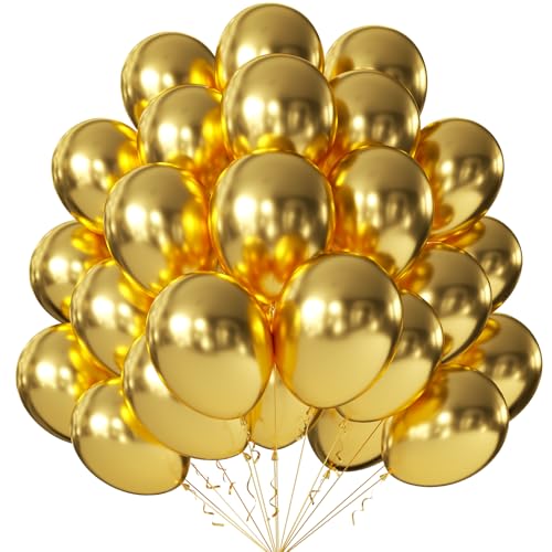 Image of KALOR 12 Inch Metallic Gold Balloons, 50 Pcs Latex Helium Metallic Balloons for Kid's Birthday Party, Baby Shower, Wedding, Graduate Party Decorations