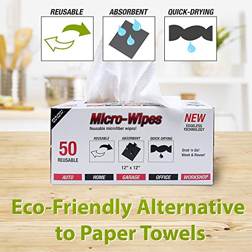 Eurow Reusable Microfiber Cleaning And Drying Wipes With Dispenser Box, 200Gsm, 12 By 12 Inches, Pack Of 50 #TOP6