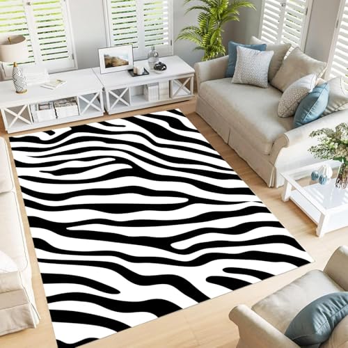 Tapis zèbre lavable antidérapant grand salon facile à nettoyer