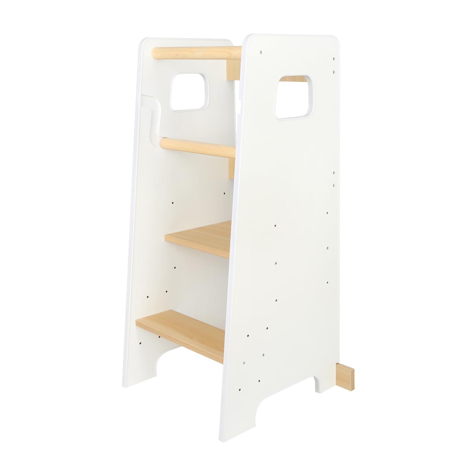 Beobachtungsturm für Kinder mit rutschfesten Streifen – Lernturm aus Holz höhenverstellbar – Montessori Hocker für Kinder Baby ab Ständer – 90 x 42 x 40 cm, Weiß