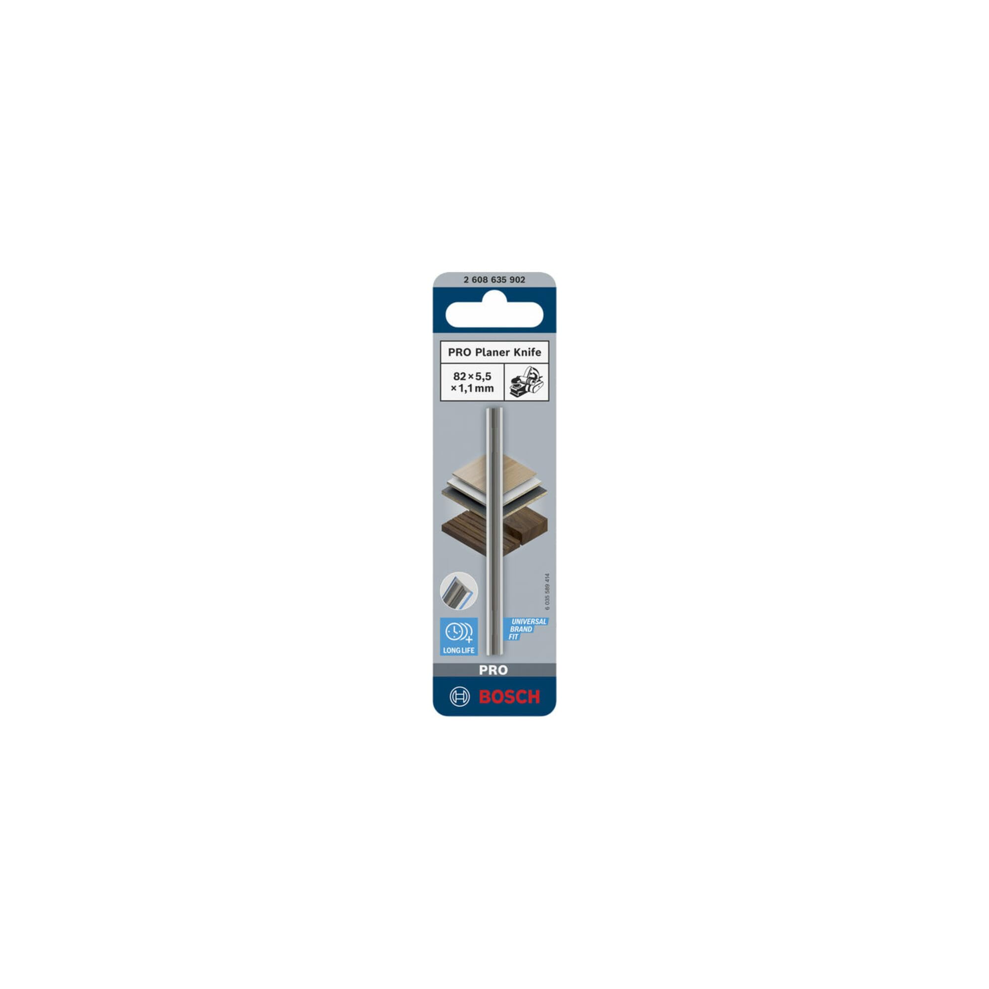 Bosch 1x Lama per pialletti PRO (per Pannelli rivestiti in plastica, Legno duro, 82 x 5,5 x 1,1 mm, Professional Accessorio Pialletto, Pialletto a batteria)