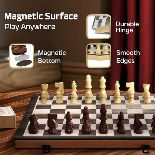 Beyond Innoventions BI-150 Wooden Magnetic Chess Set | 15 Inch Foldable Chess Board thumb #2