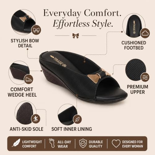 Image of TRASE Women's Fashion Sandals | Faux Leather Comfortable and Stylish Wedges | For Casual Wear & Formal Wear Occasions | For Women & Girls