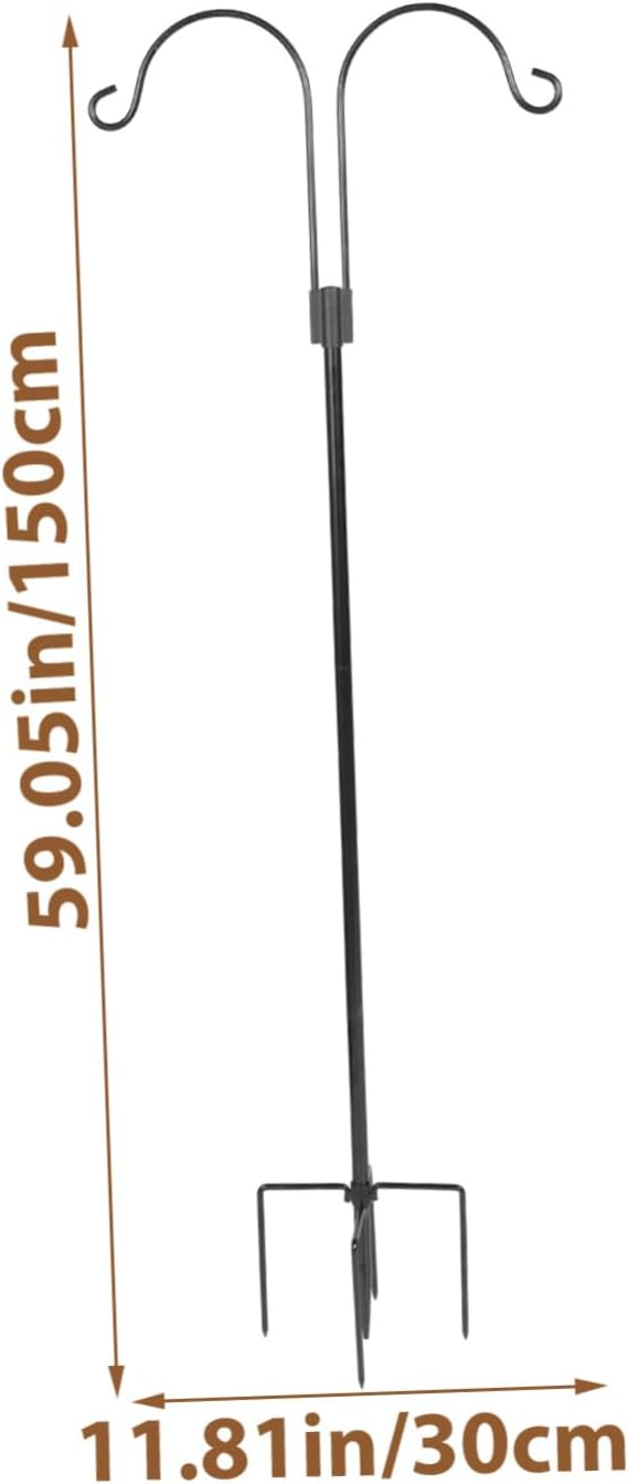 Double Shepherd Hook for Outdoor Use Heavy Duty Iron Hanger for Bird Feeders Lanterns and Plant Baskets Rust-Resistant Garden Stake with Decorative Design