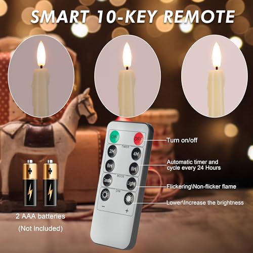 Image of Flameless Taper Candles with Two Rmote, 9.6 inch Dripless Battery Operated Candles, 6 Pack Real Wax Led Flickering Candlesticks with 3D Flame, Fake Candle for Home, Wedding, Party, Ivory