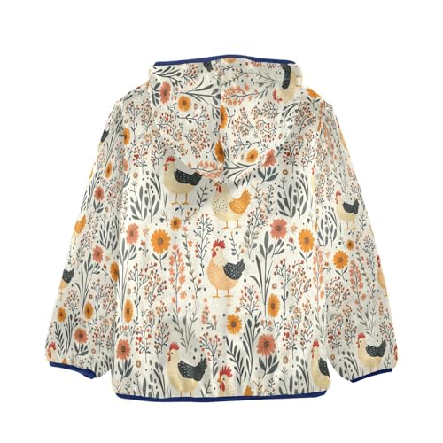 Floral Cute Hen Toddler Fleece Jacket Girl Boys Hooded Fleece Jacket Coat Warm Outwear Zip-up 3-10T2