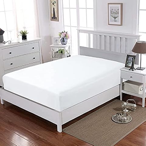 Egyptian Cotton 30cm Extra Deep Fitted Sheet T-200 Thread Count Luxury Hotel Quality Non - Iron Single Double King Super King (White, King) Cover