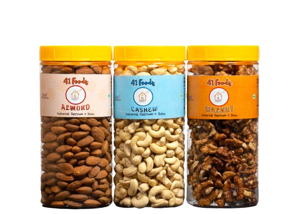 41 FOODS Premium Dry Fruits & Nuts Combo of Healthy Fresh Raw Whole Cashew Real Californian Almond Californian Walnut Kernal (250gm x 3) 750g | Badam Kaju Akhrot | Nutritious & Delicious Mixed Dry Fruit Jar Pack Anytime Snacks Rich in Protein, Magnes (B0B59TRRZ9) Amazon Price History, Amazon Price Tracker