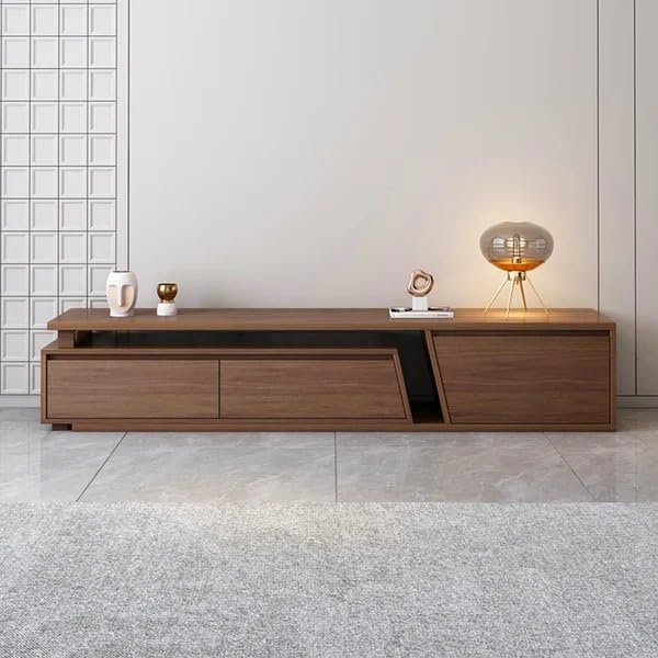 Fero Minimalist Rectangular Extendable TV Stand Media Console with 3 Drawers | Merino Laminate Engineered Wood Console/Entryway Table for Home & Office (Walnut)-image-0