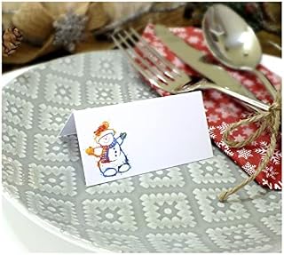 Pack of 12 Christmas Place Cards - Colourful Santa, Snowman & Xmas Tree - Guest Name Card