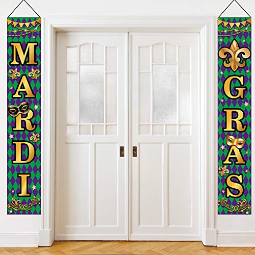 Mardi Gras Door Banner Mardi Gras Porch Signs Party Decorations Mardi Gras Hanging Decoration Mardi Gras Banner for Indoor Outdoor Masquerade Party Supplies