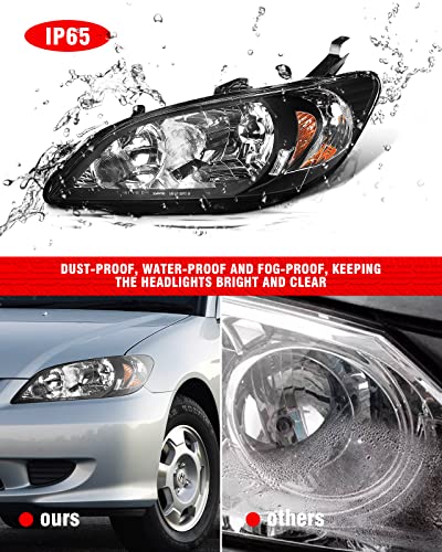 Adcarlights For 2004 2005 Civic Headlight Assembly Compatible With 04 05 Honda Civic 2/4Dr Clear Lens Black Housing Amber Reflector Headlamp Replacement Left And Right Pair #TOP6