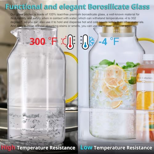 Image of Bivvclaz 1 Gallon Gold Glass Pitcher with Lid and Handle, Water Pitcher for Fridge, Glass Carafe for Hot /Cold Water, Large Iced Tea Jug for Coffee, Juice and Homemade Beverage