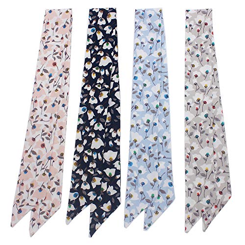 4pcs Spring Flowers Pattern Bag Handbag Handle Ribbon Scarf Hair Head Band Neck Scarf Neckerchief Scarf Fashion Gifts