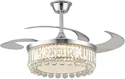 Ventilador De Teto Retrátil Cristal Prata 4 Pás Led Branco Quente E Frio Alto Padrão Great Home 110/220v