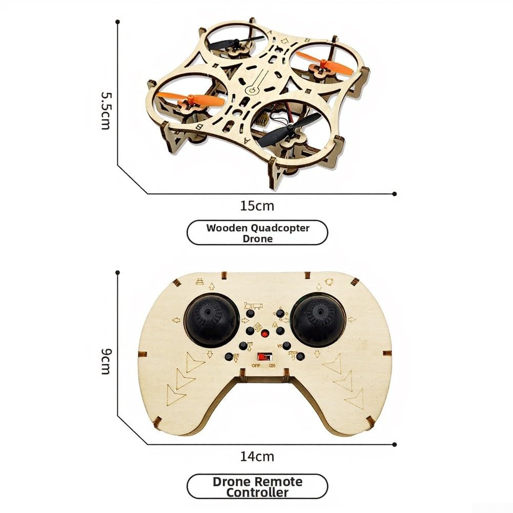 Holz-Drohnen Bausatz zum Selberbauen, RC Quadcopter mit LED-Lichtern, 360° Stunts, Intelligente Schwebefunktion, 3 Geschwindigkeitsstufen, Ferngesteuertes Flugzeug für Anfänger und Experten
